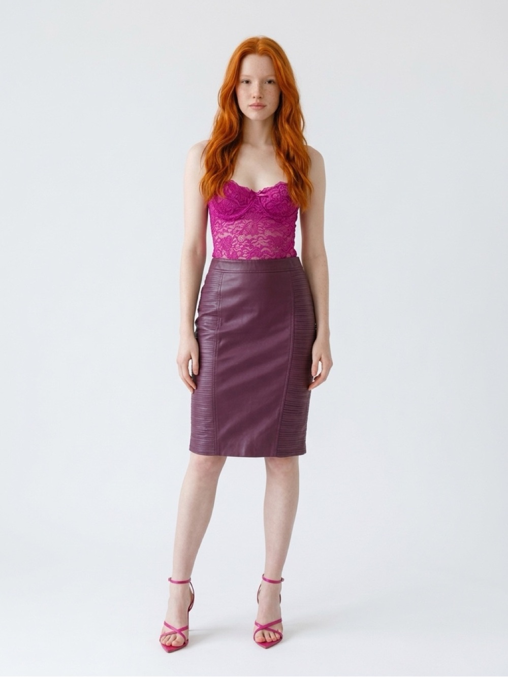 ASOS Warehouse Purple 100% Leather Pencil Skirt Size 6 NWOT